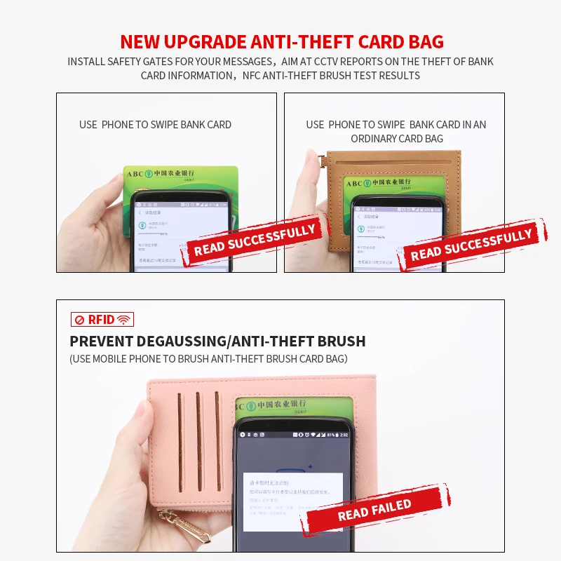 Weichen Rfid держатель для карт s маленький женский кошелек Противоугонный женский кошелек для кредитных карт Дамский Id держатель для карт на молнии Кошелек для монет