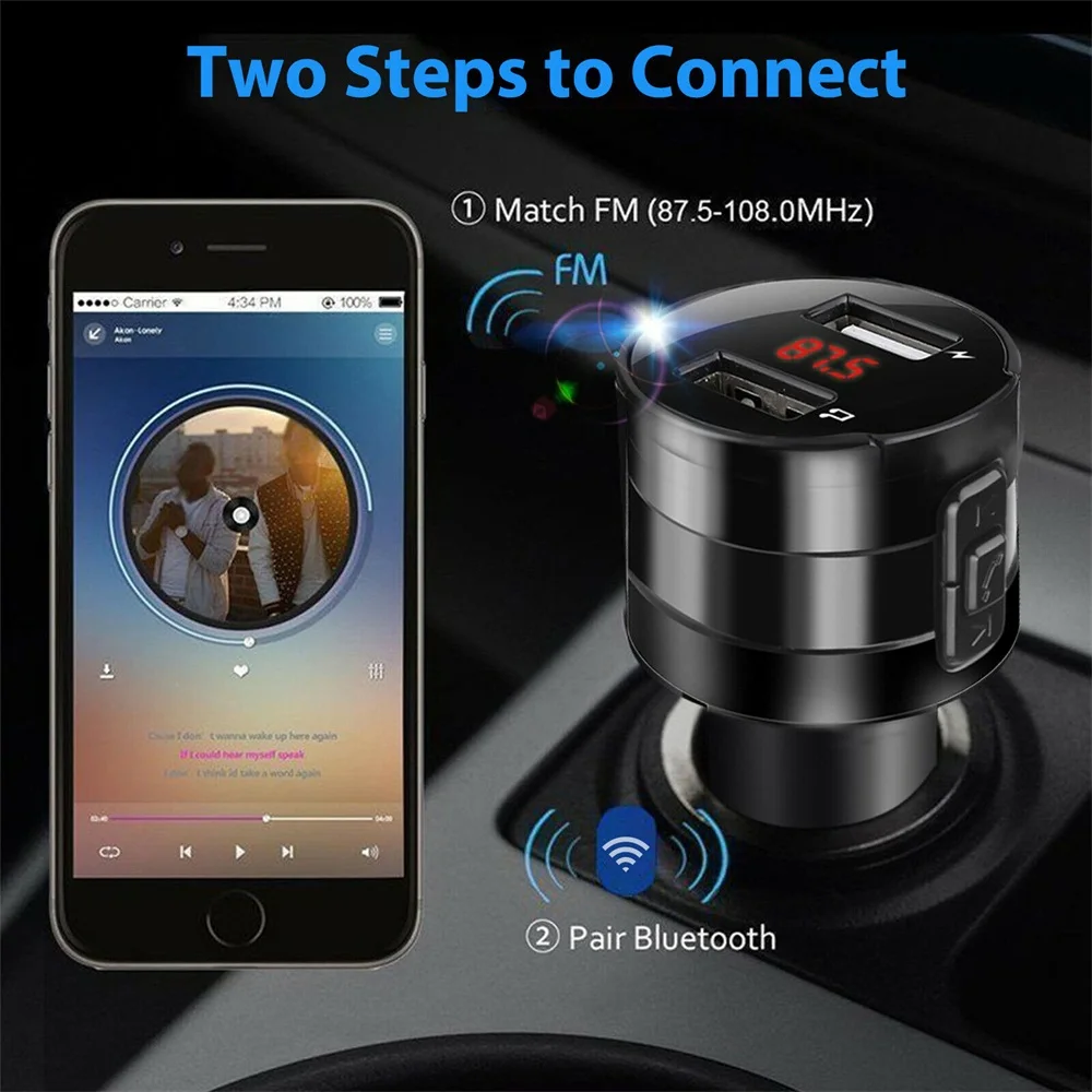 Kit de accesorios manos libres para coche, adaptador de Radio AUX, Cargador USB Dual, Bluetooth 5,0, transmisor FM, reproductor de música MP3