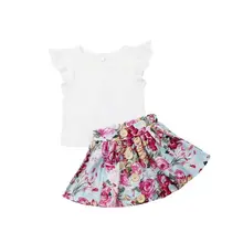 1-3 года, 2 предмета, кружевной топ для новорожденных девочек, футболка, юбка с цветочным рисунком, одежда, летняя одежда