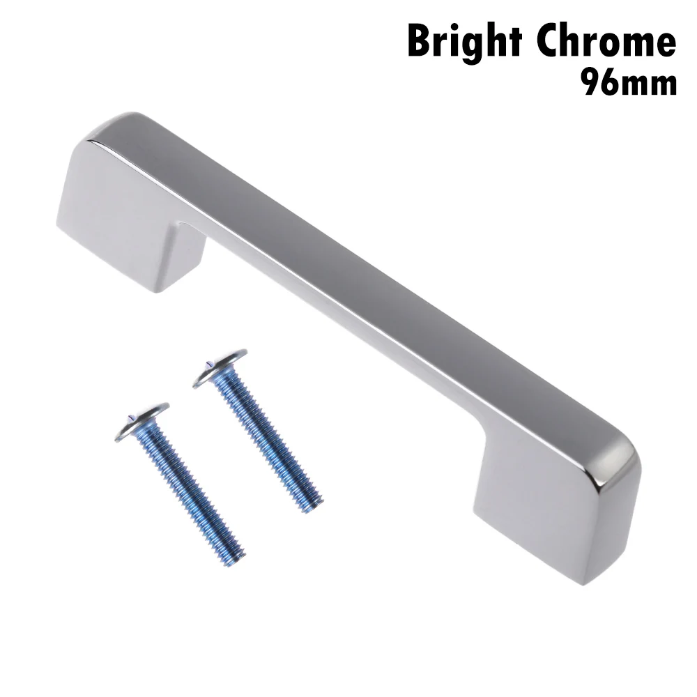 bright chrome-96mm 1 шт., модные ручки для шкафа из цинкового сплава черного цвета, американский стиль, кухонный шкаф, квадратный бар, ручки для мебели, дверная ручка, фурнитура - Цвет: bright chrome-96mm
