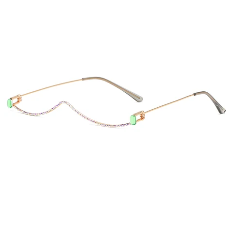 Fashion Diamond Eyeglasses Frame For Women Luxury Crystal Half Frame Glasses Colorful Chain Red Green Rhinestone Eyeware