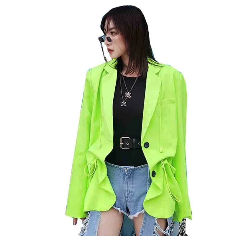 QING MO Green Women Spring Coat 2020 Women Drawstring Coat Female