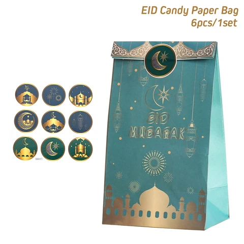 Eid Mubarak Candy Box Favor Ramadan Gift Bag with Stickers Islamic Muslim Festival Happy al-Fitr Eid Event Party Supplies