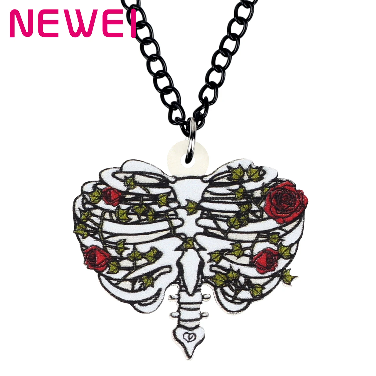Newei акриловый цветок Хэллоуин сердце череп ожерелье чокер длинный отпечаток