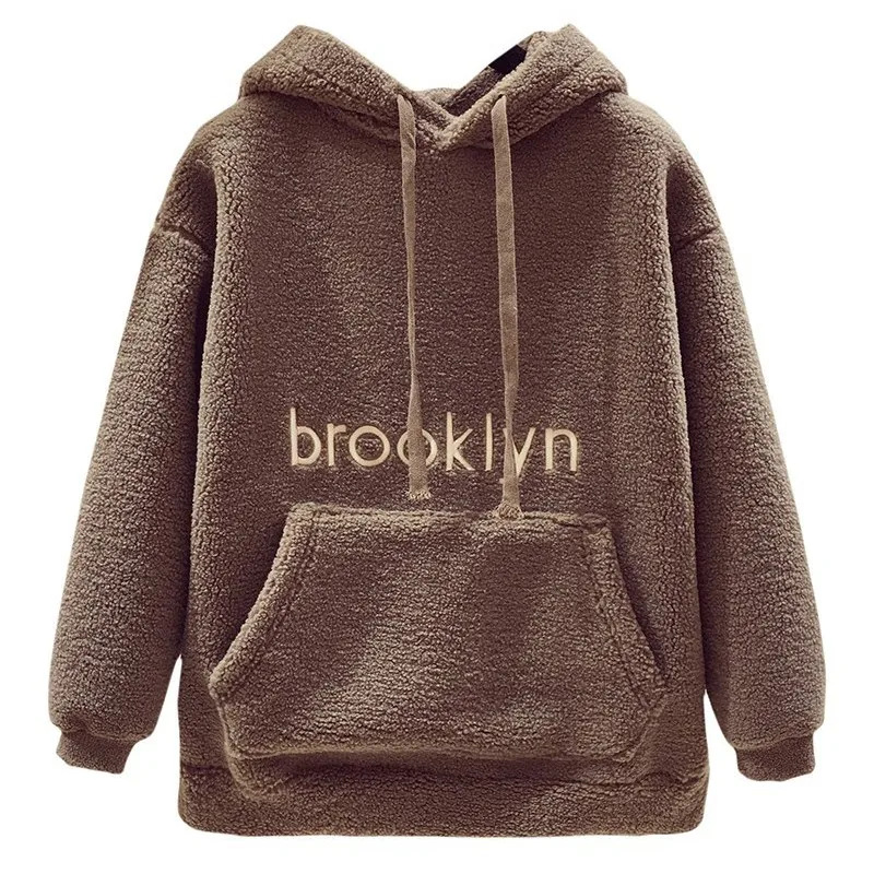  Autumn Winter Fashion Fleece Pullover Tops Sweatshirts Women Loose Warm Hoodies Long Sleeve Plush F