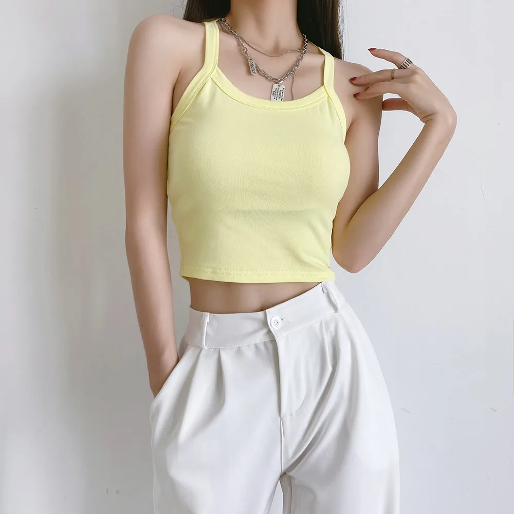 

Summer new style casual pure color breathable tight-fitting halter sling women, sexy all-match short stretch back split sling Ms