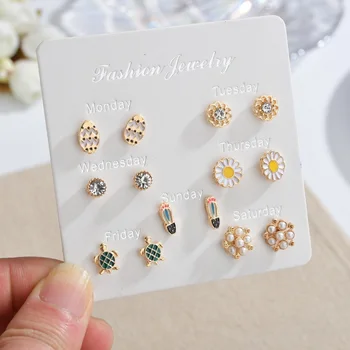 

Terreau Kathy 7pair/set Women Cartoon Mini Earrings Set Fashion Girl Small Unicorn Pearl Stud Earring Set Lady Mini Jewelry Gift