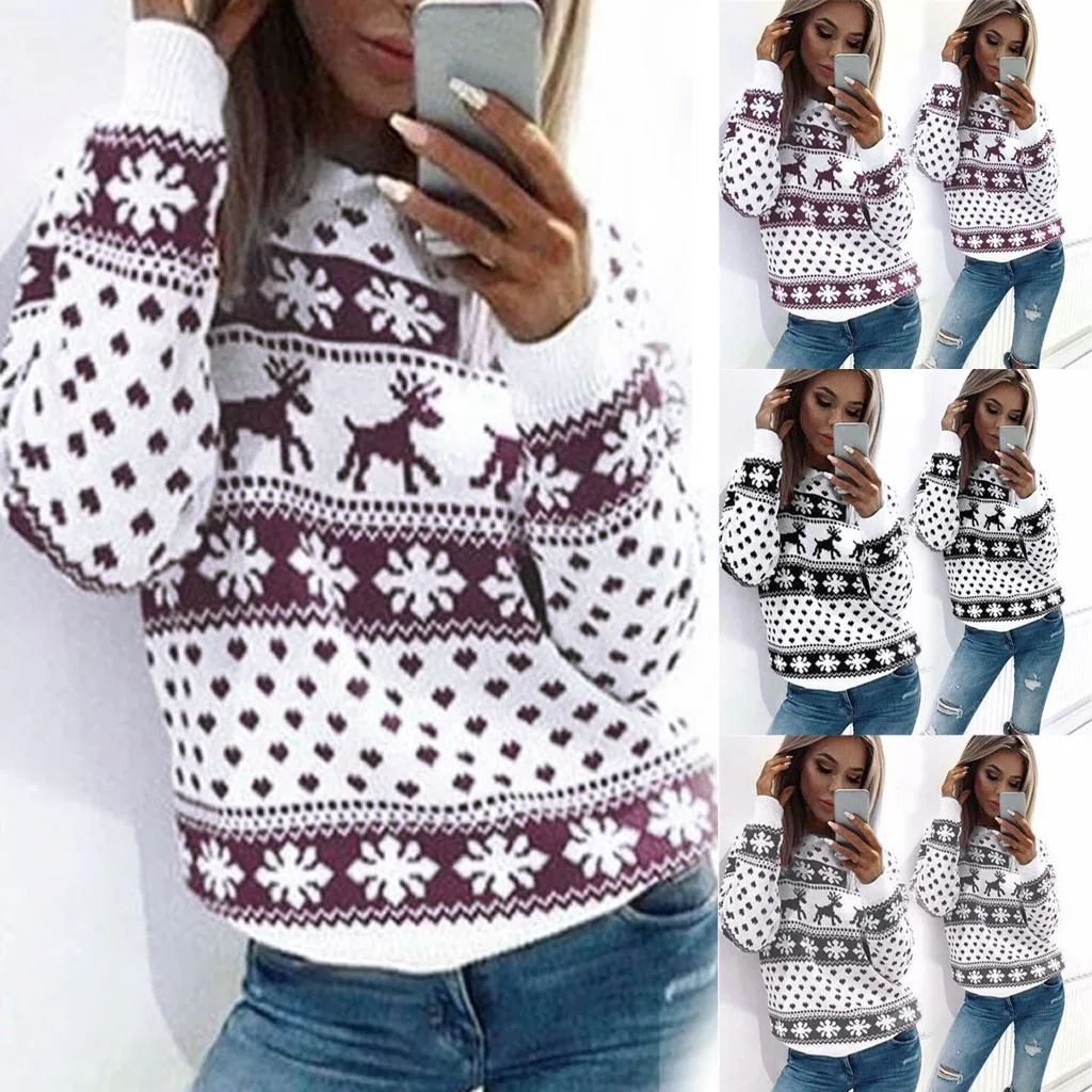 

feitong Vestidos Sweaters Female Women Christmas Sweater Long Sleeve O-Neck Christmas Tree knitting Sweater Tops mujer #919