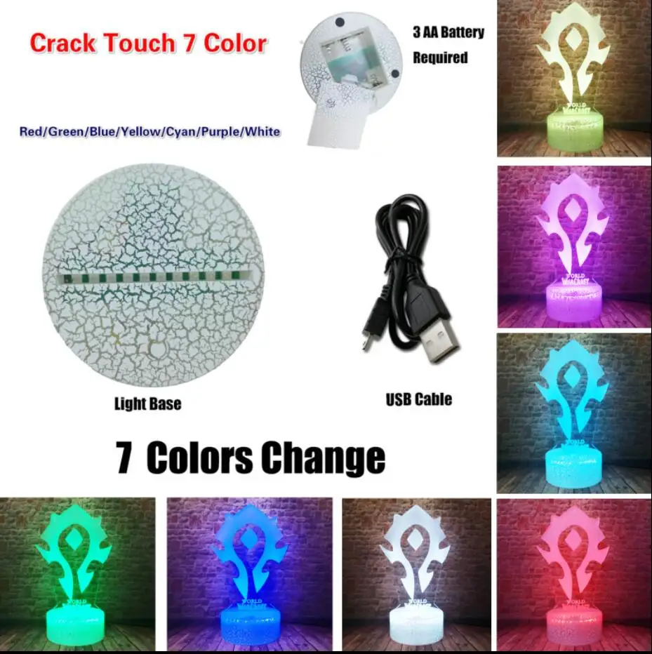 Crack Touch 7 Color 3D иллюзия WOW World of Warcraft, племенные знаки, 7 цветов, настольный ночник, светильник для детей, семьи, праздник, рождественский подарок - Испускаемый цвет: Crack Touch 7 Color