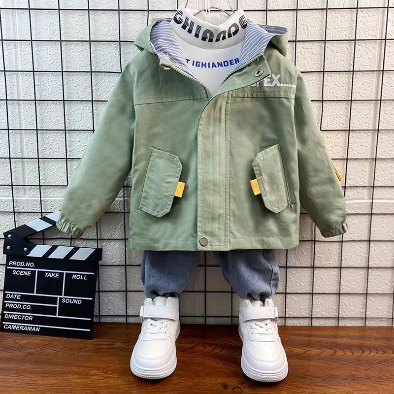 New Boys Hooded Long Sleeve Coats 0-9 Years Old Spring and Autumn Baby Kids Jackets Letter Casual Children's Clothes for Boy 5
