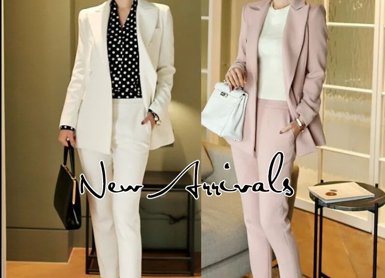 Nieuwe vrouwen mode pak бизнес OL Professional pak effen kleur dubbele knop jasje+ Enkellange Broek pak XS-2XL