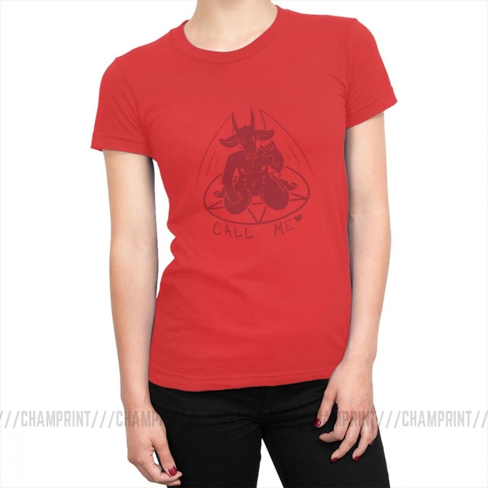 Футболка для женщин с надписью «Call Me Baphomet»; футболки для отдыха с демоном; футболки с пятиконечной звездой, дьяволом; сатанинские, оккультные хлопковые футболки; топ; женская одежда; большие размеры - Цвет: Красный