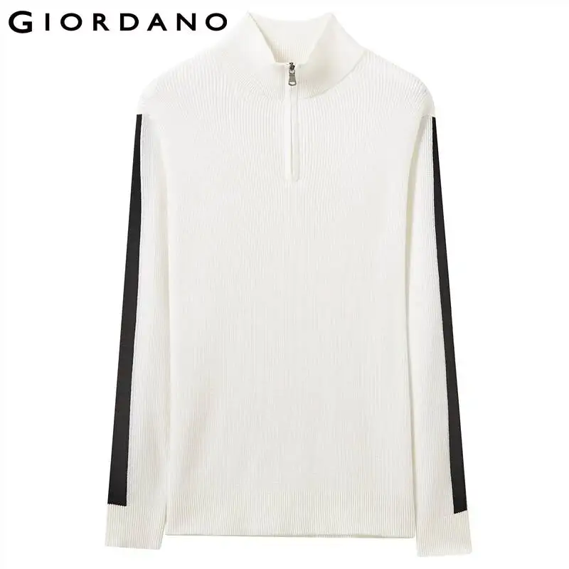 Giordano мужские свитера Mockneck половина Placket контрастный вязаный свитер молния муха Легкий эластичный мужской s свитера для 90059877
