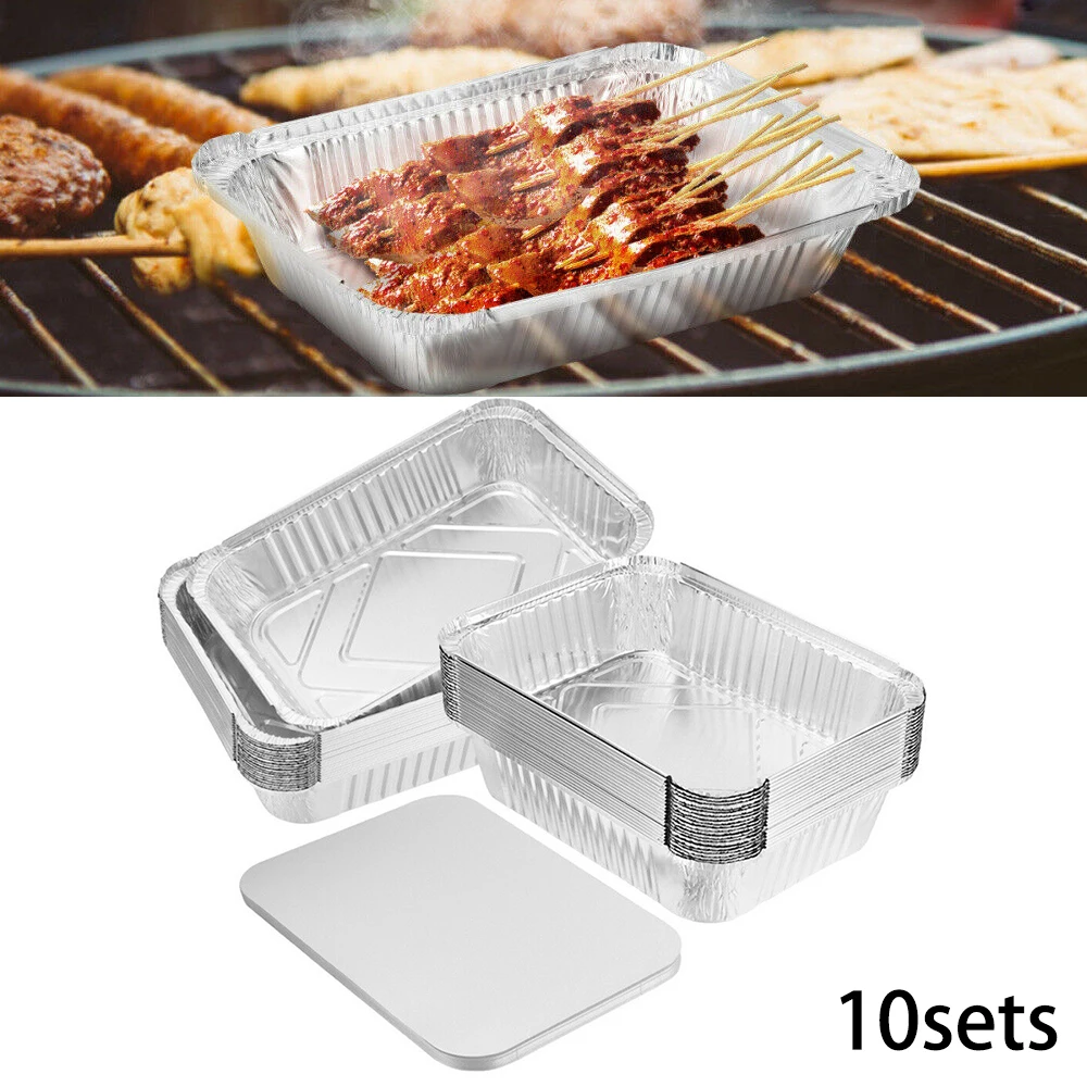 Paquete de 10 bandejas Bandejas grandes de papel de aluminio desechables Contenedores para hornear Asar Cocinar Almacenamiento de alimentos 