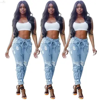 

Sexy Bodycon Bandage Ripped Jeans Pants Women Washed Ripped Hole Gradient Long Jeans Denim Trousers Women Regular Pencil Pants