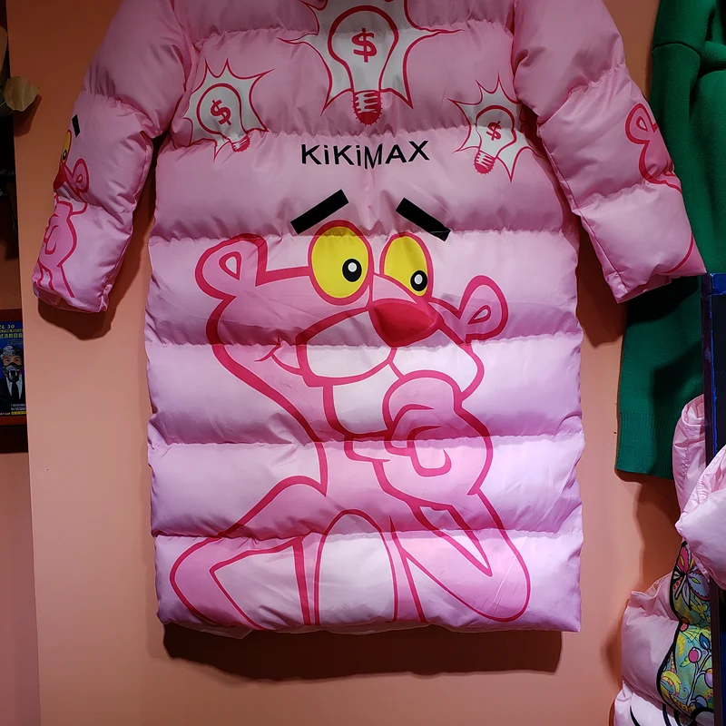 Модная розовая парка, зимние длинные парки, зимнее уличное пальто, новинка, мультяшное свободное утолщенное пальто средней длины с хлопковой подкладкой для женщин