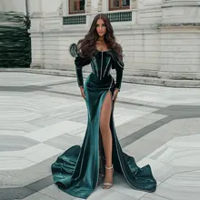 Luxo fora do ombro sereia vestidos de noite alta fenda lateral cetim vestidos de baile festa robe de soiree vestidos feitos sob encomenda de fiesta