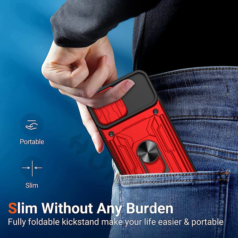 For iPhone 13 12 11 Pro Max Case Slide Stand Kickstand Ring Camera Military Grade Card Slot SE 2020 XR XS Max X XS 8 Plus Cover