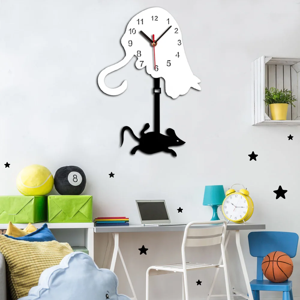 Креативные Акриловые Детские Кварцевые часы «сделай сам» Sway Dynamic Tail Cute mouse настенные часы