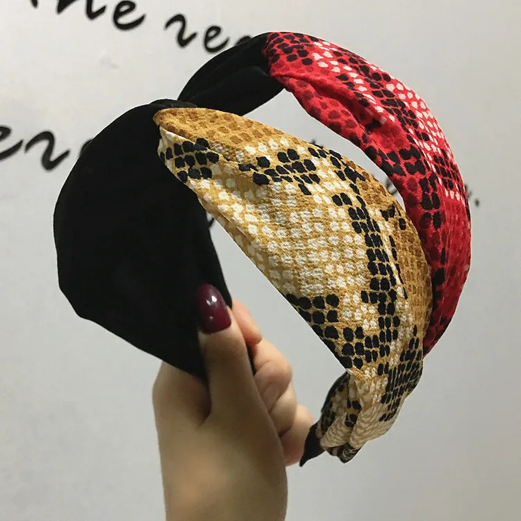 Модель из Южной Кореи, цветные линии питона, перекрещивающиеся узелки, серия han, широкая лента, тканевая лента для волос