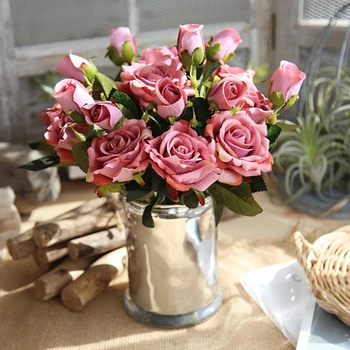 

DIY floral Artificial Flowers Rose Bouquets Fake Silk Rose Flowers for Wedding Party Home Decoration
