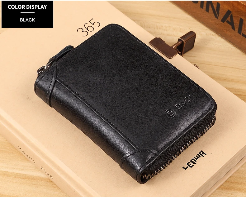 black Wmnuo, винтажный держатель для карт, для мужчин, RFID, защита от кражи, на молнии, кошелек для женщин, на молнии, короткий, бизнес, кредитный, мульти-карта, водительские права - Цвет: black