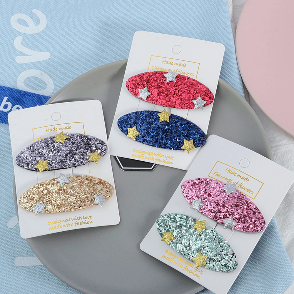 

2Pcs Girls Cute Star Headdress Barrettes Children's Sequins Five-pointed Star BB Hair Clip Princess Hairpin Shiny Hair Clips