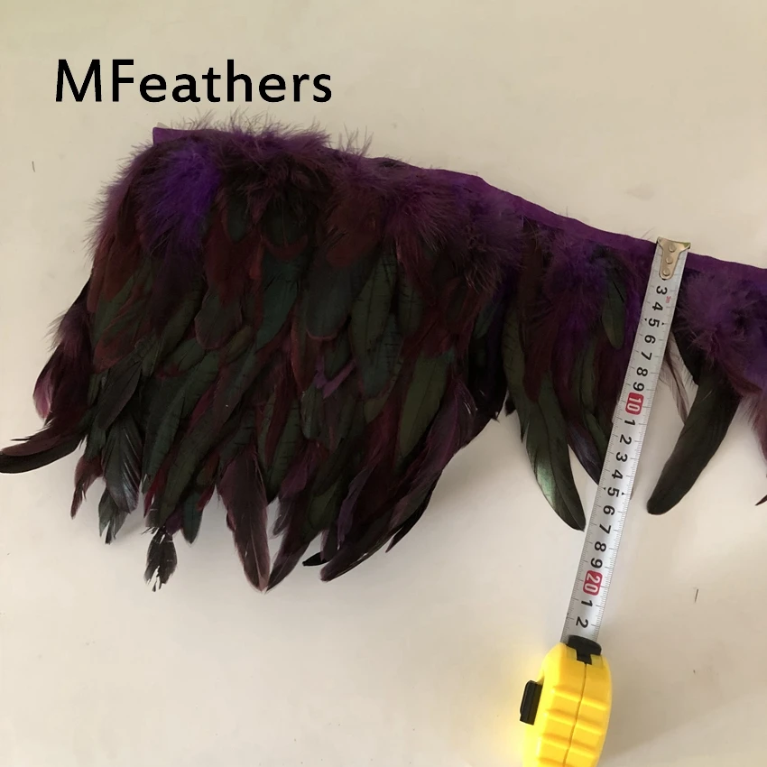 MFeathers цена 5 метров фиолетовое куриное перо полоски 10-15 см 4-6 дюймов Высота петуха Coque перья планки прополка карнавалов - Цвет: purple