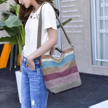 

Colorful Stitching Women Shoulder Bags Handbags Canvas Bag Large Capacity Patchwork Portable Diagonal Bag For Women bolso mujer