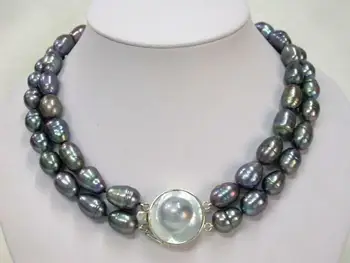 

Elegant Natural Mabe Pearl Clasp AAA+ 10-11mm Black Rice Pearl Necklace