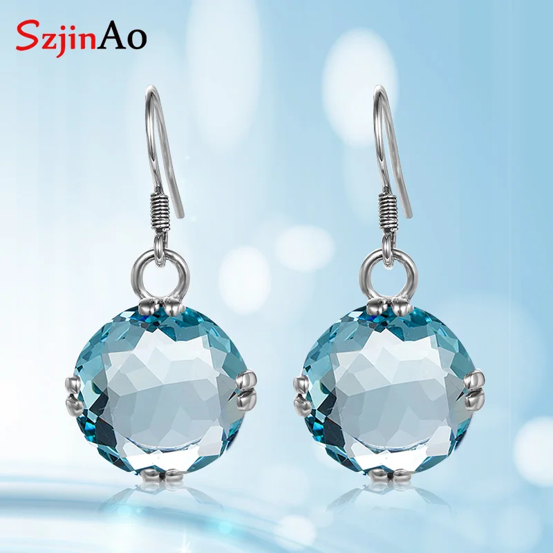 Aquamarine 925 пробы Серебряные Серьги с драгоценными камнями, круглые рубиновые серьги для женщин, ручная работа, роскошные брендовые ювелирные изделия, Прямая поставка - Цвет камня: Aquamarine