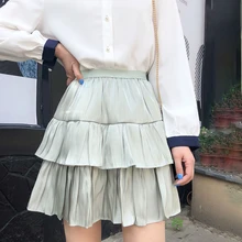 Атласные юбки женские шорты мини юбки трапециевидные эластичные плиссированные юбки с высокой талией двухслойные корейские элегантные летние юбки Новинка W001