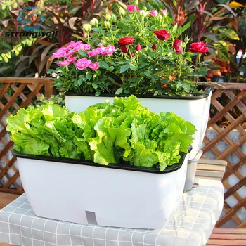 

Strongwell Rectangular Plastic Planting Box Lazy Potted Plant Automatic Suction Basin Flower Pot Home Vegetables Planting Box