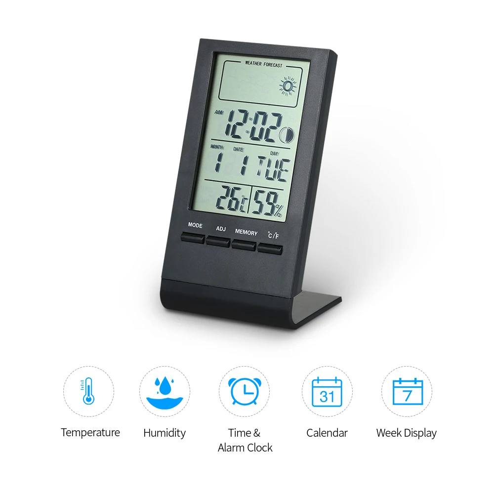 ЖК-цифровой термометр, гигрометр, измеритель температуры и влажности в помещении, монитор, индикатор детектора, будильник, термо-гигрометр