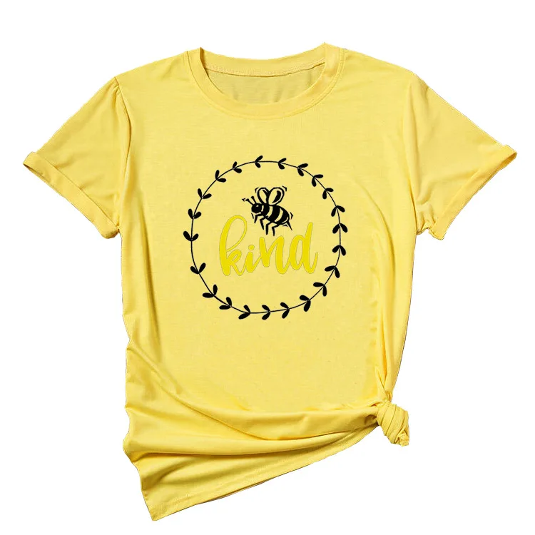 Женские футболки высокого качества Camiseta Mujer, футболка с принтом в виде букв, женская футболка с принтом милых пчелок, летняя хлопковая Футболка Харадзюку - Цвет: yellow
