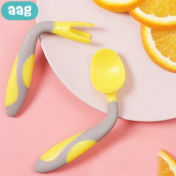 

AAG Bendable Baby Silicone Spoon Fork Set Child Learning Training Tableware BPA Free Baby Spoon Feeding Tool Assist for Kids