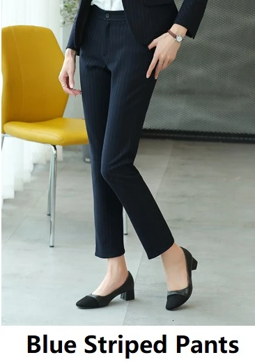 Blue Striped Pants Высокое качество ткань модные полосатые OL стили для женщин Деловые костюмы осень зима женские офисные профессиональные блейзеры брючные костюмы - Цвет: Blue Striped Pants