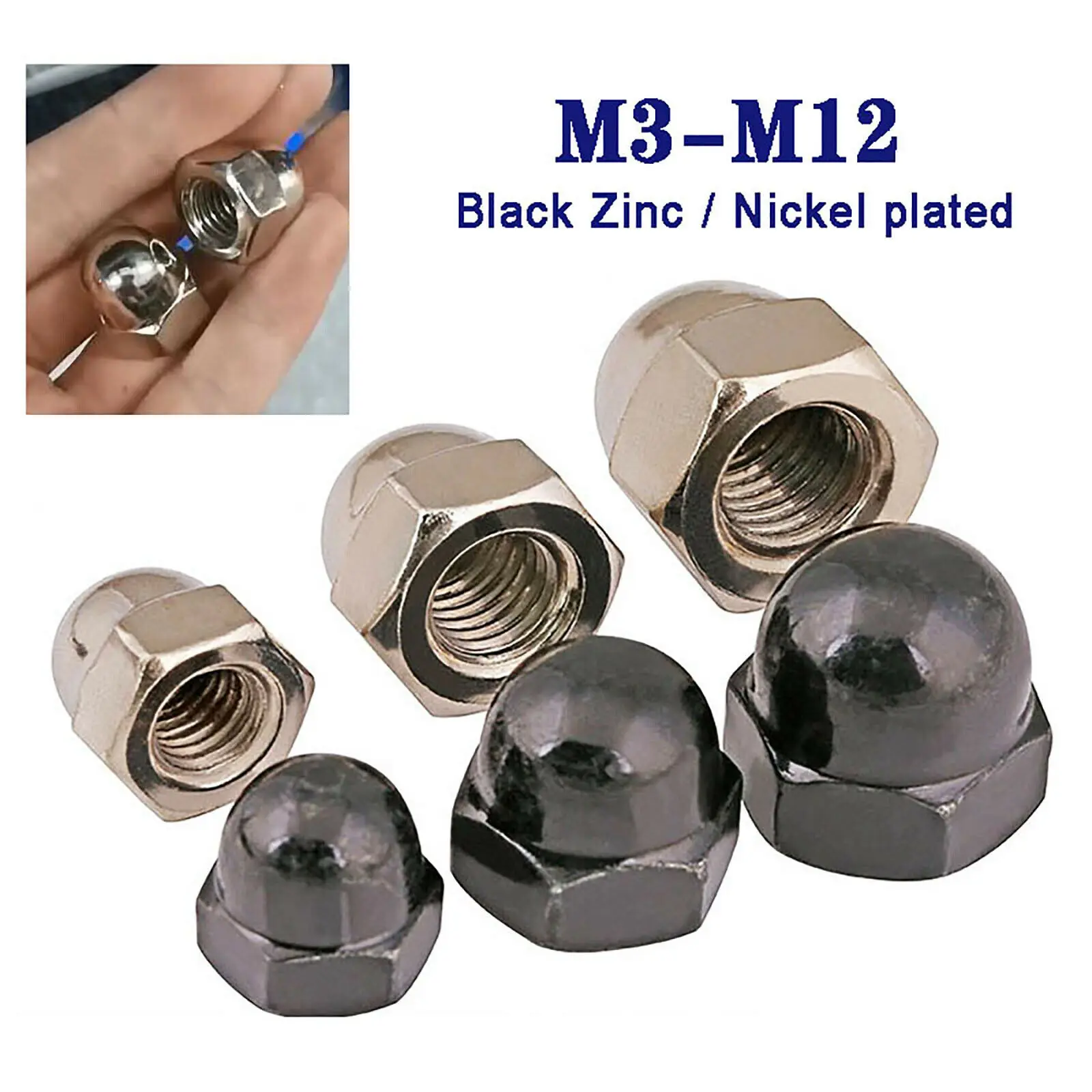 M3 M4 M5 M6 M8 M10 M12 Black Zinc-Plated Acorn Cap Nuts Dome Head Decorate Nut 
