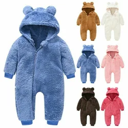 Manteau à capuche pour nouveau né fille, combinaison de neige chaude et épaisse, ours mignon 