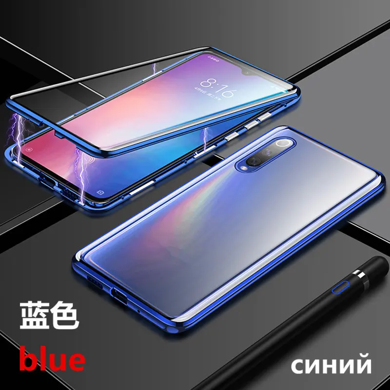 Синий Для oneplus 7 Чехол Двойной сторонний Металл Магнитный чехол для oneplus 6 6t 7 7pro двойное стекло в рамке 360 ° защитная крышка - Цвет: Синий