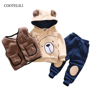 

COOTELILI 3pcs Velvet Fleece Toddler Girls Winter Clothes Sets Thicken Fur Baby Boys Clothes Warm Vest + Sweatshirt + Pants