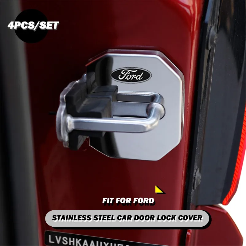 4Pcs Stainless Steel Door Lock Buckle Cover Sticker Protective Cover For FordDoor Lock