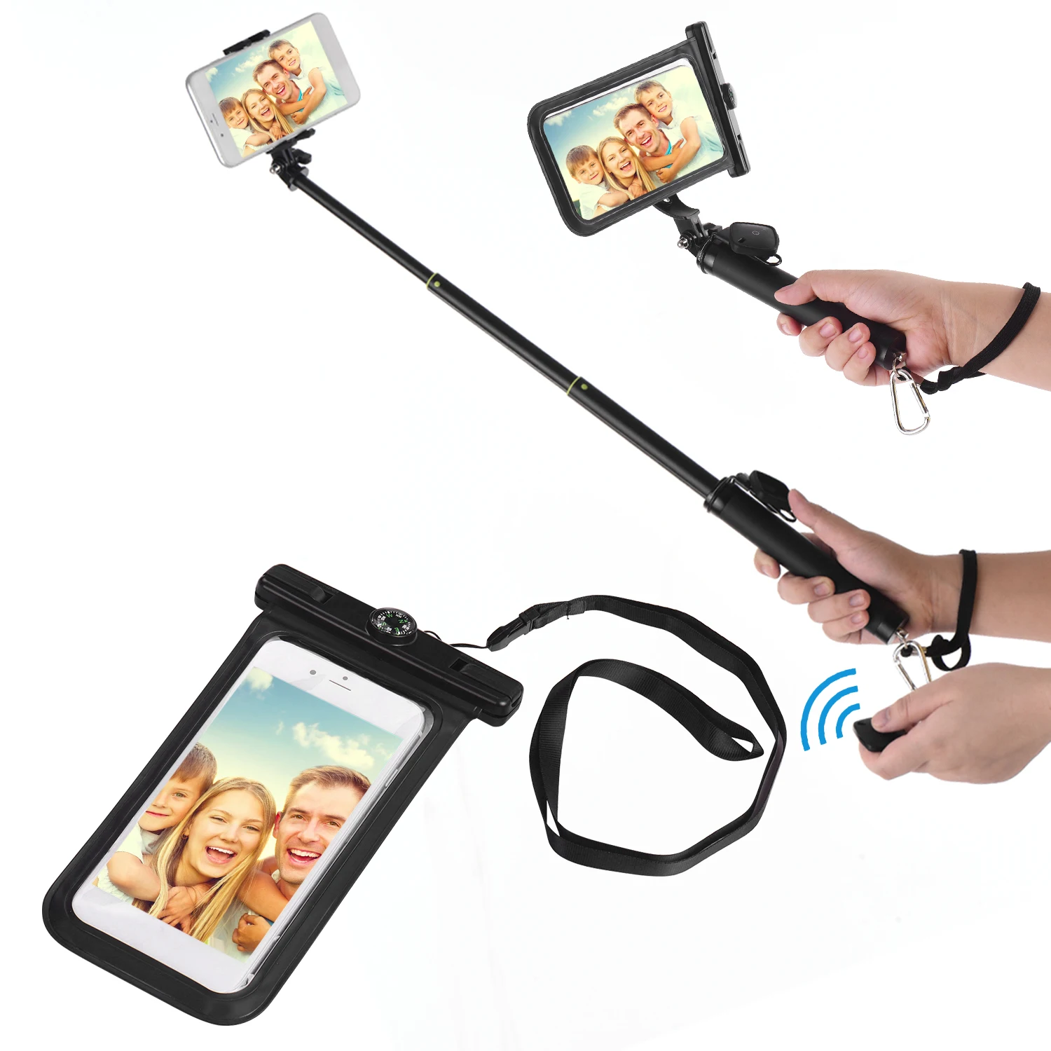 Waterproof Selfie Stick Dry Bag Cell Phone Pouch Case with BT Remote