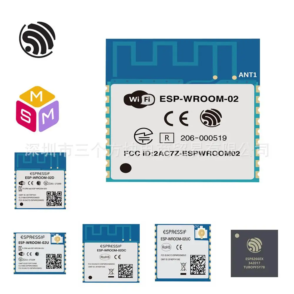 

(4MFlash) ESP-WROOM-02/02D/02U AIoT Espressif SoC ESP8266 2.4GHz Wi-Fi Module wireless/Transparent transmission/Serial port/SPI