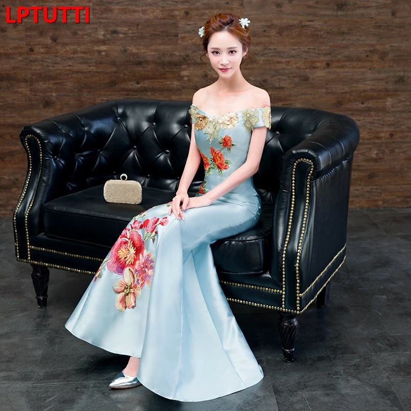 Китайский стиль cheongsam для женщин Элегантный Дата церемония Вечеринка Выпускной платье Формальные торжества события Роскошные Длинные вечерние платья