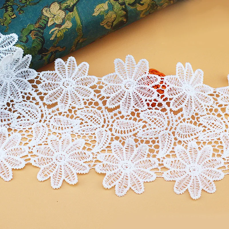 

1Yards Embroidery Ribbon Cotton Lace Fabric Flower Daisies Lace Applique 11cm Lace Ribbon Sewing Trim guipure dentelle PL31