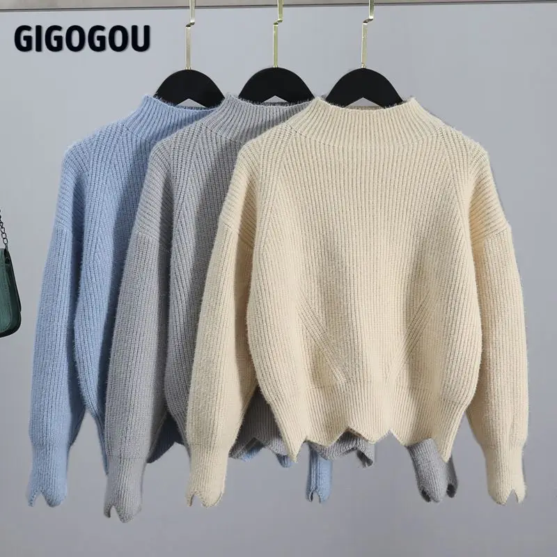 Женский короткий свитер GIGOGOU трикотажный однотонный укороченный пуловер с