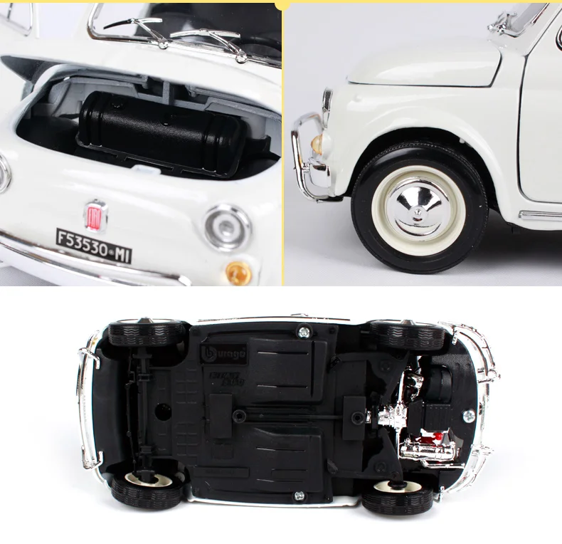 Bburago 1:18 1965 Fiat 500f 500L beige car diecast open doors classic motorcar diecast collecting car models as gift 12020