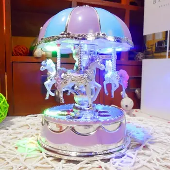 

Vintage Horse Carousel Music Box Kids Toys Flash Light Musical Birthday Gifts US