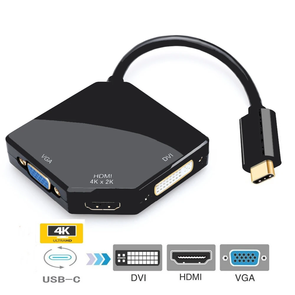 USB-C USB3.1 Type-c to HDMI 4K VGA DVI 1080P Cable Adapter for Samsung S8 Macbook Pro Dell XPS 13 15 Thunderbolt 3 | Электроника